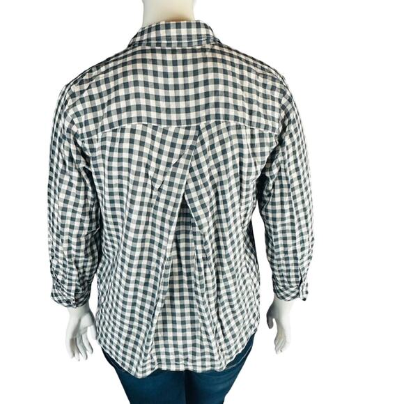 Van Winkle & Co Womans Sz Large Blouse Plaid 3/4 Sleeve Button Front Grey - Picture 6 of 8